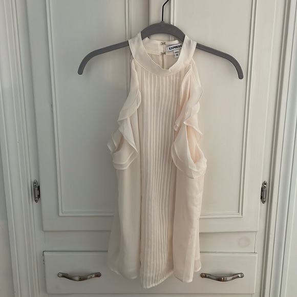 Express Cream Sheer Ruffle Sleeveless Top - Picture 3 of 7